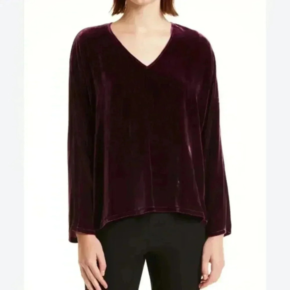 NWT Eileen Fisher Velvet V-Neck Dolman Sleeve Top Sweet Plum size Small - Picture 10 of 10